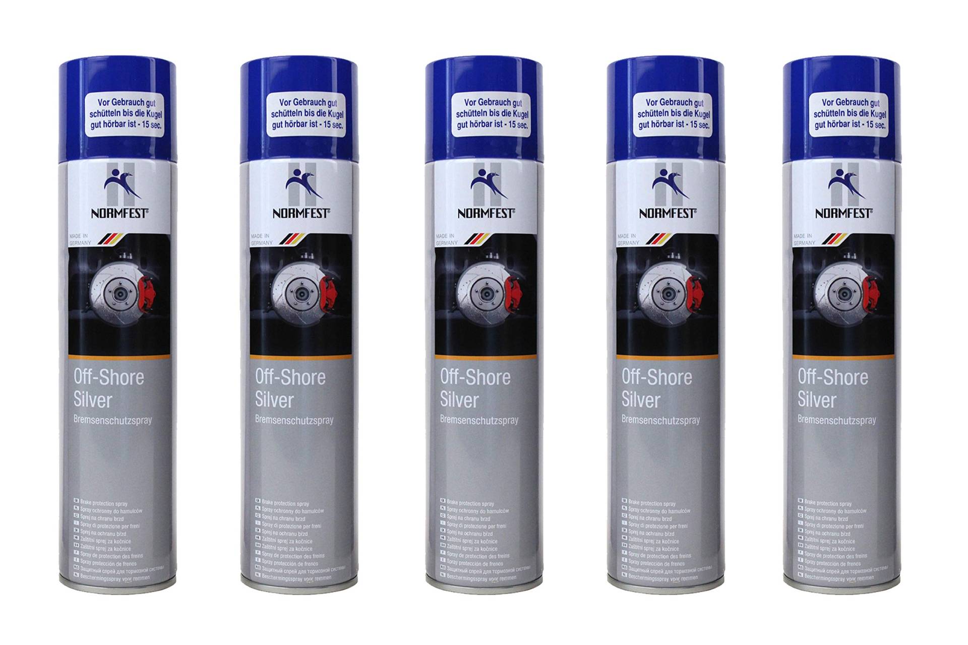 5x Normfest Bremsenschutz Spray 'Off-Shore Silver' auf Keramikbasis (Inhalt je 400 ml, insgesamt 2000 ml) von BISOMO