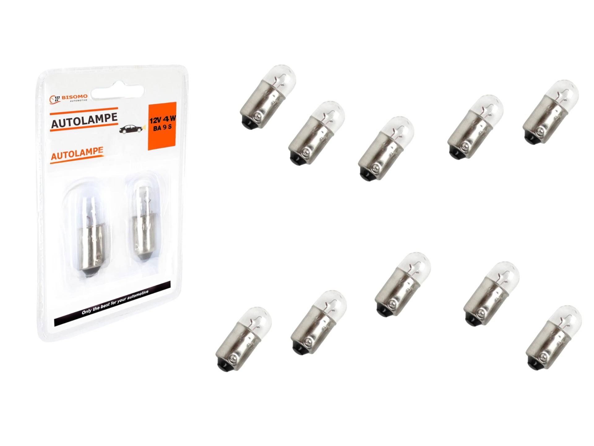 BISOMO 10x Glühbirne Standlicht 12V 4W Tacho Lampe Innenraumbeleuchtung Glühlampe E-geprüft Auto Birne T4 BA9S von BISOMO