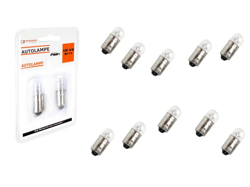 10x BISOMO Glühbirne Standlicht 12V 4W Tacho Lampe Innenraumbeleuchtung Glühlampe E-geprüft Auto Birne T4 BA9S von BISOMO