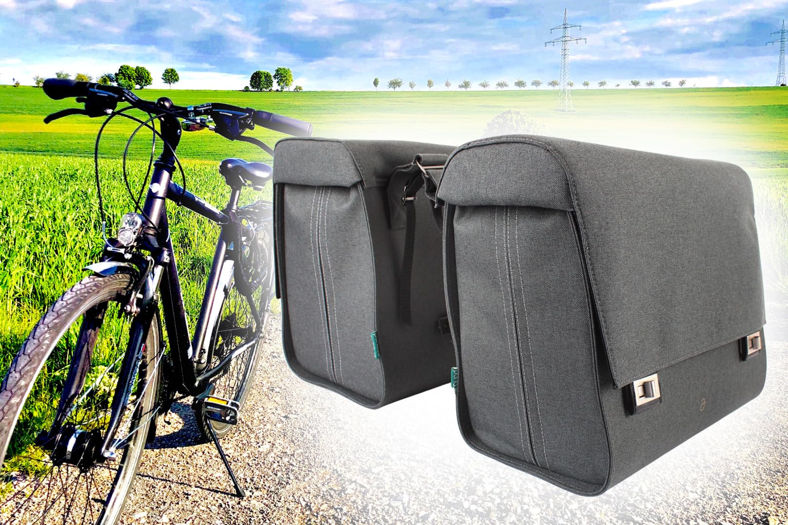BISOMO Fahrrad Tasche Gepäckträger, doppelte Gepäckträgertasche Fahrradtasche 2X 23 Liter, Abstand justierbar 15-25cm, wasserfest, stabiles case von BISOMO