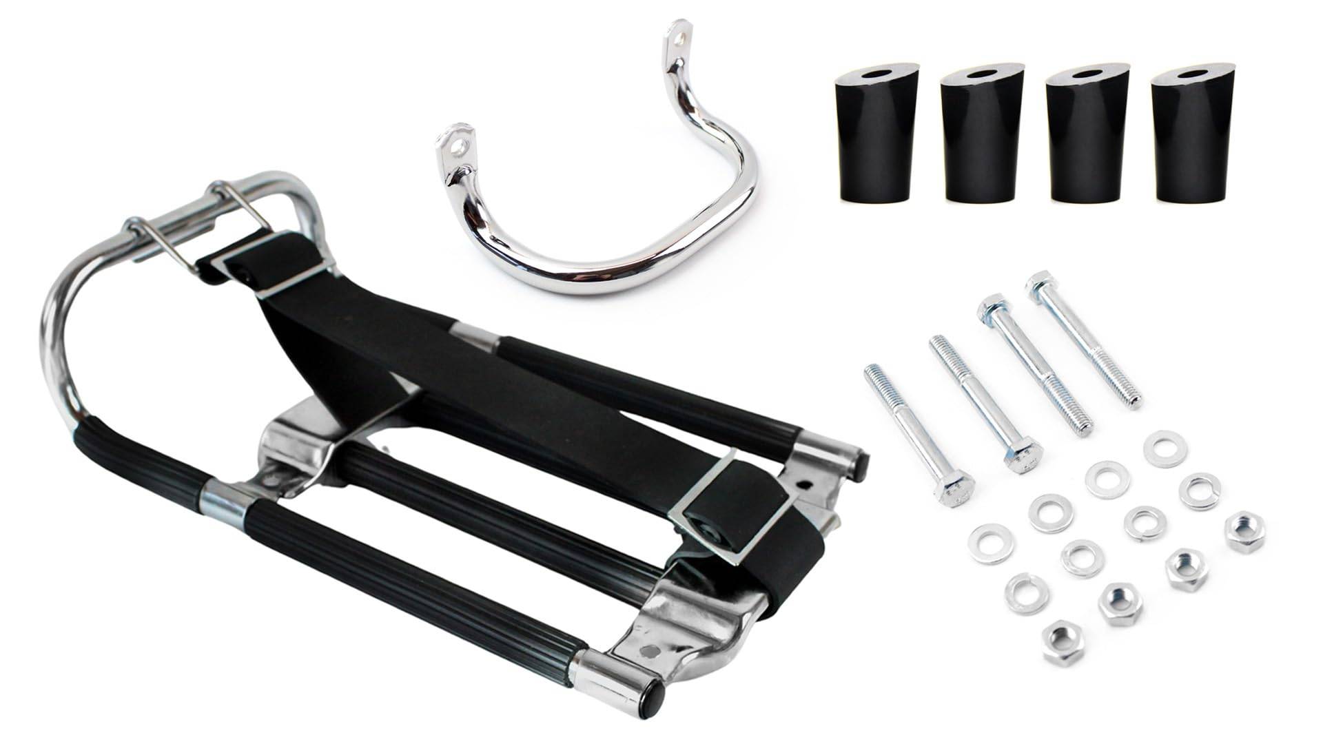 Gepäckträger Chrom/Schwarz + Haltegriff + Spannband + Zubehör für Simson KR51 Schwalbe, SR4-2 Star, SR4-3 Sperber, SR4-4 Habicht Gepäckträger Chrom/Schwarz + Haltegriff + Spannband + Zubehör für Simson KR51 Schwalbe, SR4-2 Star, SR4-3 Sperber, SR4-4 Habicht von BISOMO