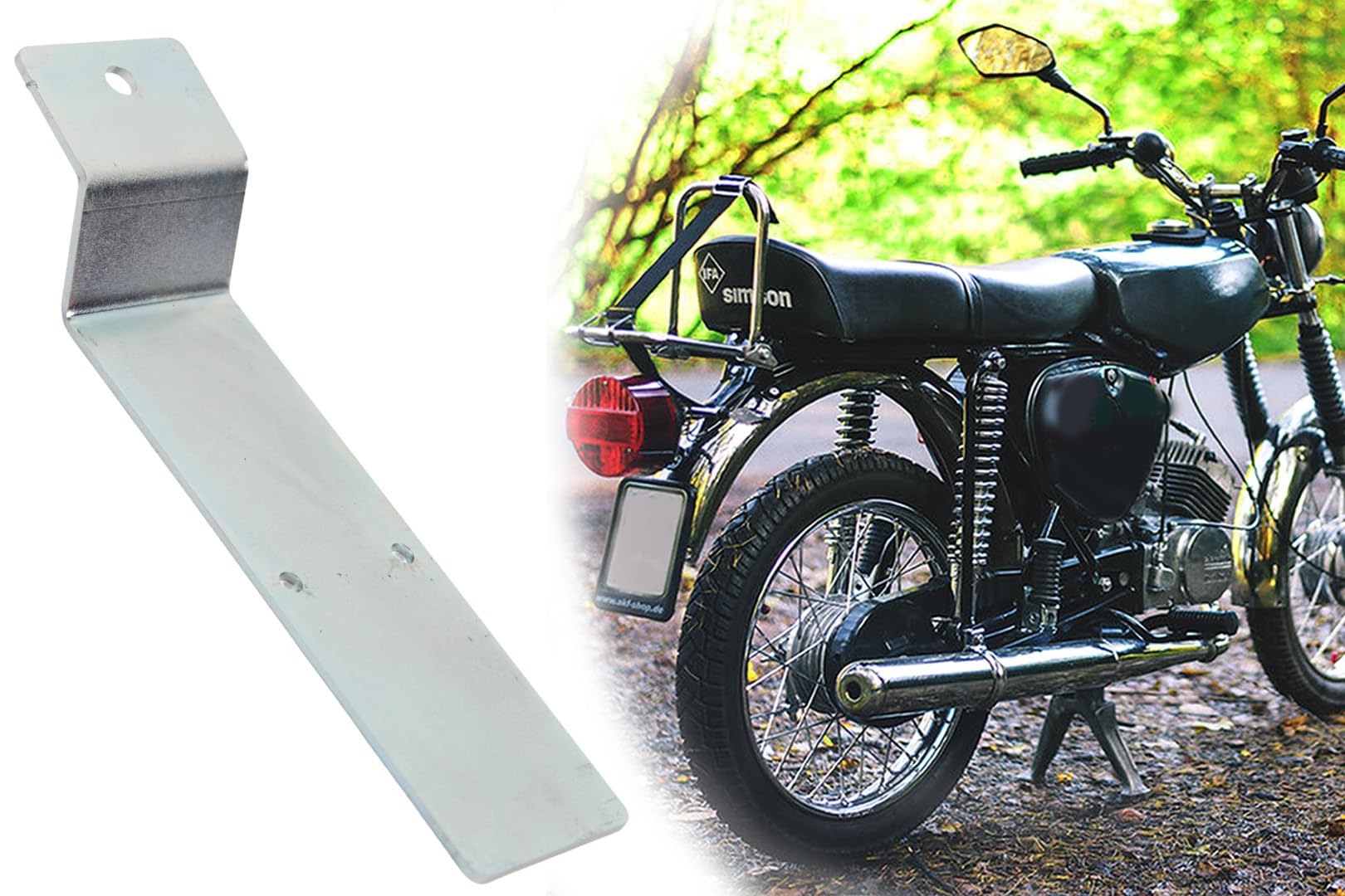 Kennzeichenhalter, Nummernschildhalter für Simson S50, S51, S70, Befestigungswinkel für Kennzeichen vorgebohrt, Stahlblech verzinkt Kennzeichenhalter, Nummernschildhalter für Simson S50, S51, S70, Befestigungswinkel für Kennzeichen vorgebohrt, Stahlblech verzinkt von BISOMO