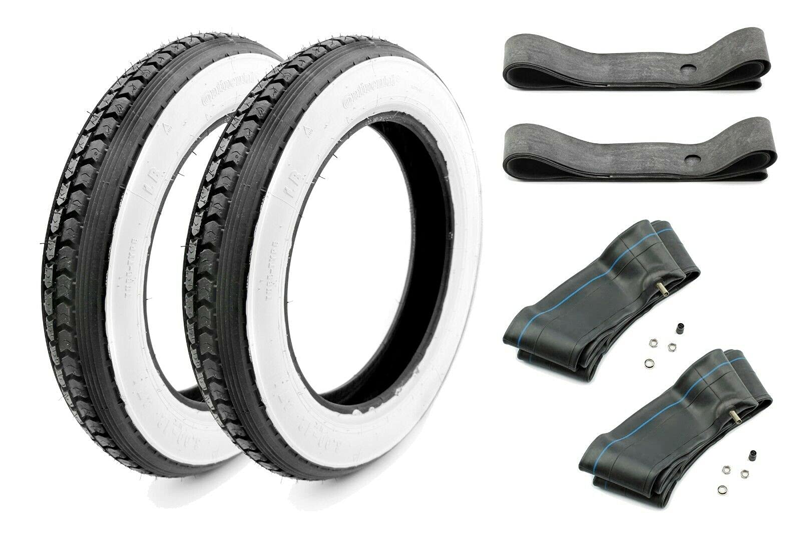 Komplett-Set 2x Continental Weißwand Reifen 3,00 x 12 mit Schlauch und Felgenband, 6-teilig für Simson SR50 und SR80 Roller von BISOMO