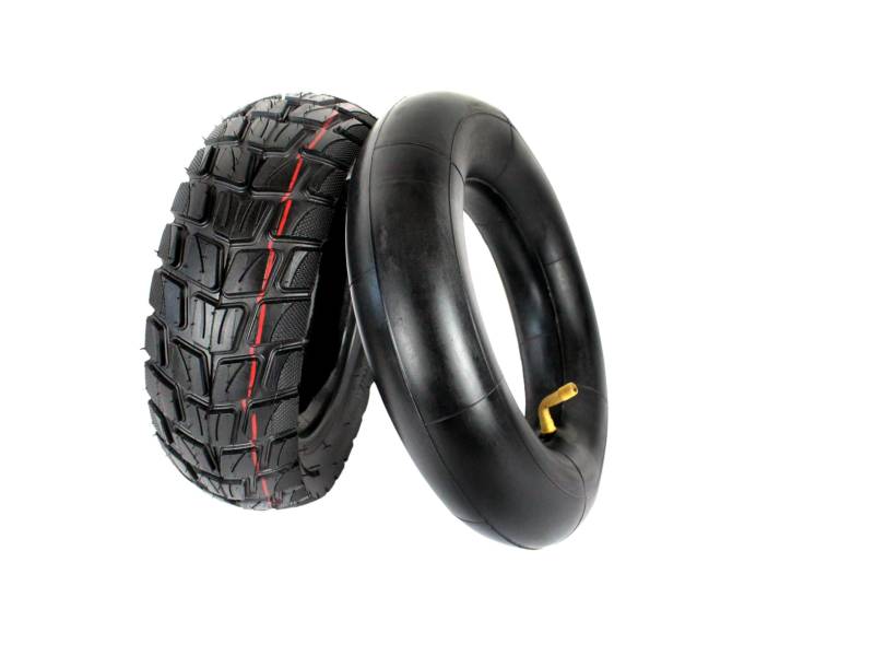 Reifen 10x3.0 Zoll TL, 255x80, Street und Offroad Reifen + Schlauch mit abgewinkeltem Ventil für 10 Zoll E-Kickscooter, Elektroroller von BISOMO