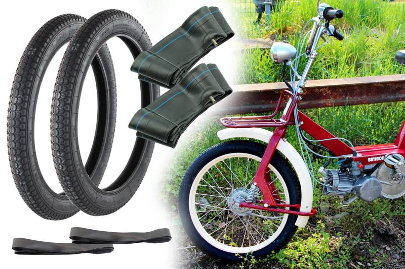 2x Heidenau Reifen 2.25 x 16 Zoll 38J Straßenprofil M3 + Schlauch 2.25 x 16 Zoll + Felgenband kompatibel mit Simson SL1, Kreidler, Puch Maxi, MKH Anhänger, Motorrad, Moped von BISOMO