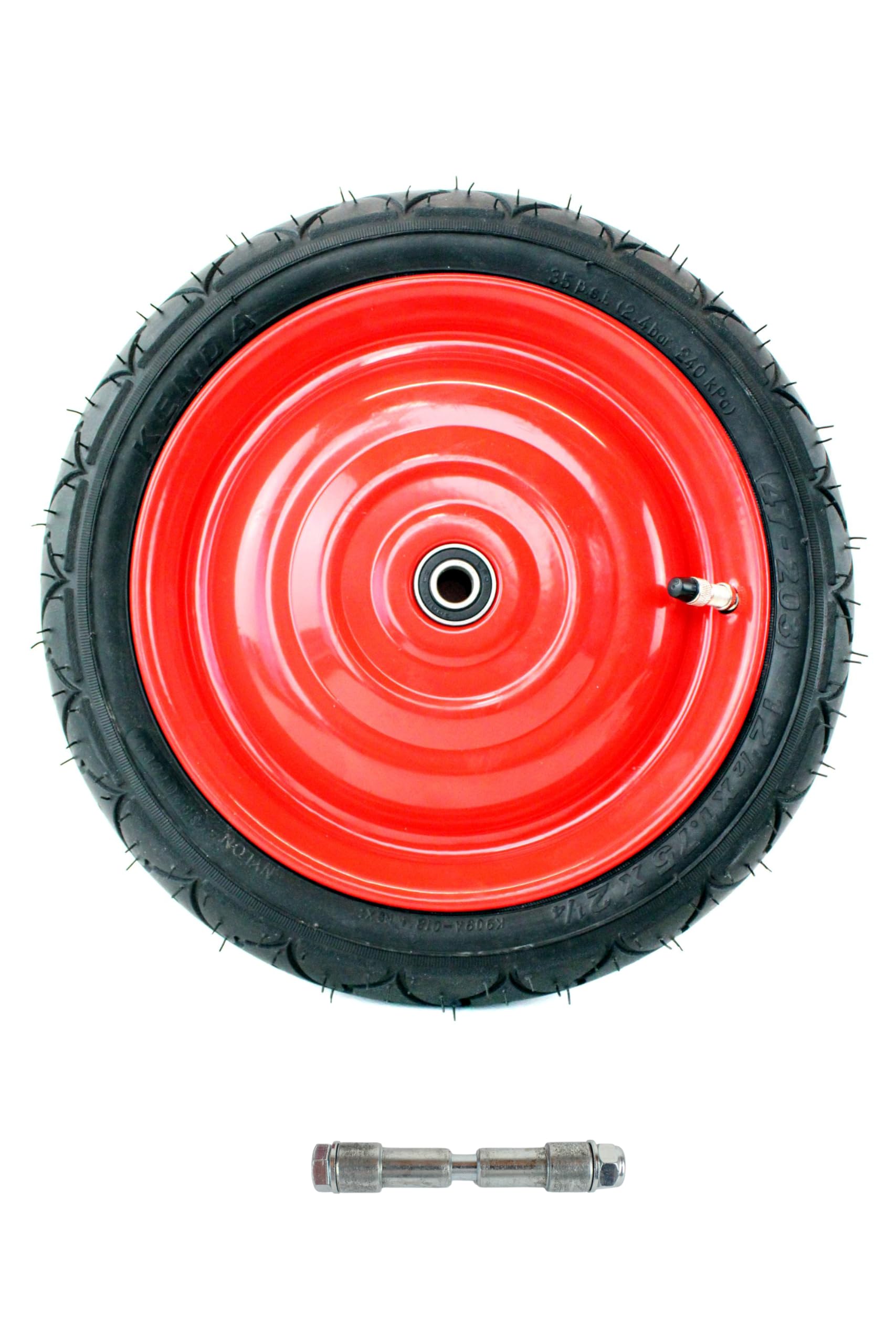 Scheibenrad, Felge 12,5 Zoll, 8mm Achse, Rot inkl. Kenda Reifen und Schlauch Fahrradventil, fertig montiert für Anhänger, DDR Handwagen, Laufrad von BISOMO
