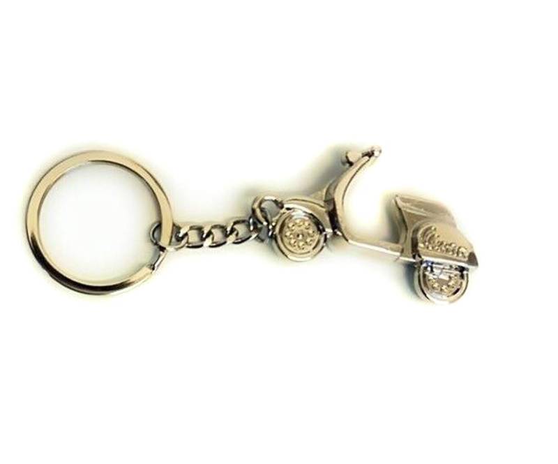 Schlüsselanhänger aus Metall - Verchromt - mit geprägtem Marken Schriftzug für Roller-Fans von BISOMO