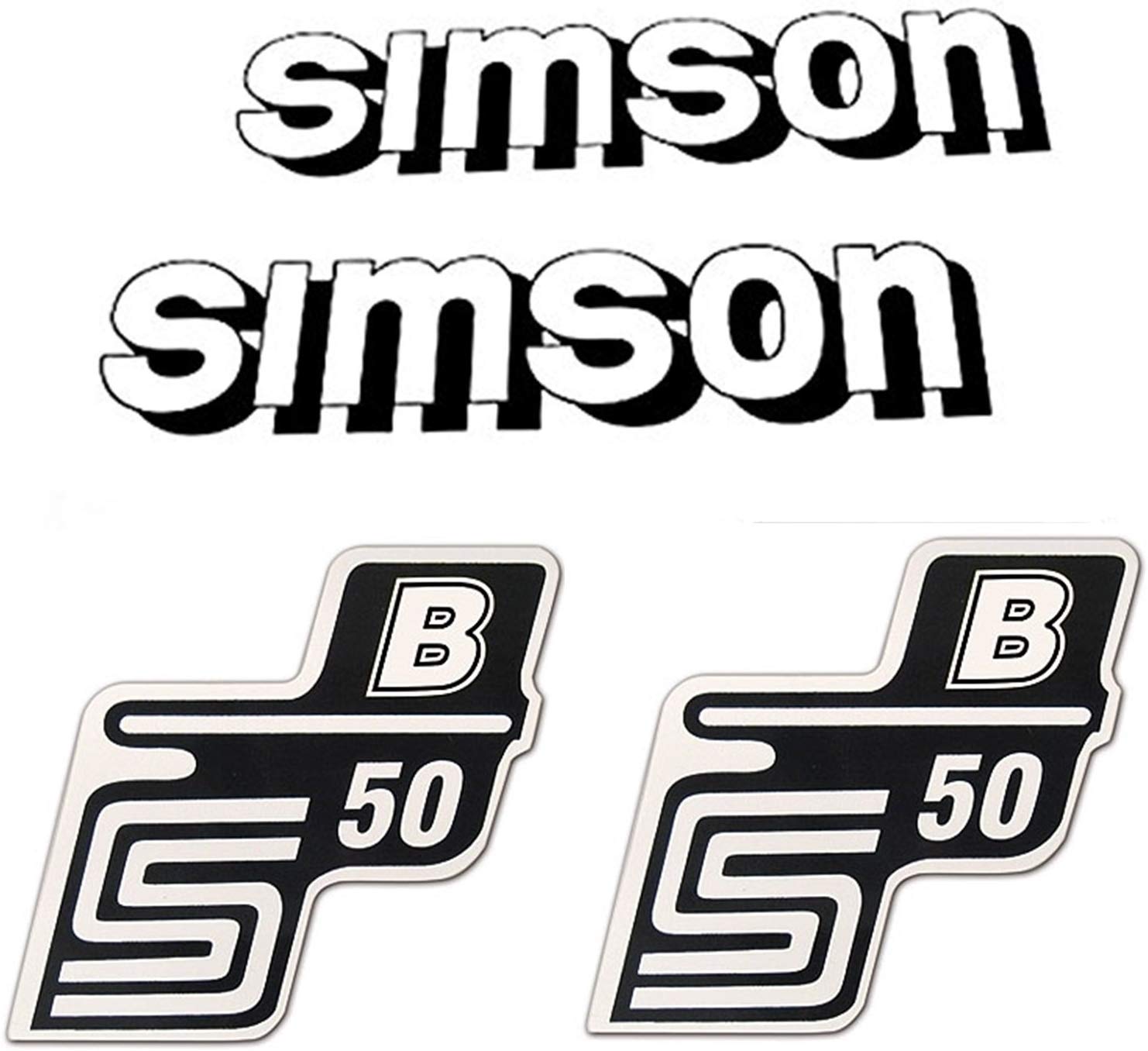 Set Aufkleber Simson S50 B weiß/schwarz für Tank und Seitendeckel von BISOMO