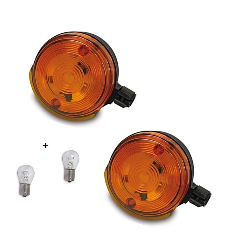 Set: 2x 6V Blinker Set mit E-Zeichen Orange vorn, 2x Leuchtmittel Ba15s-21W Simson S50 S51 von BISOMO