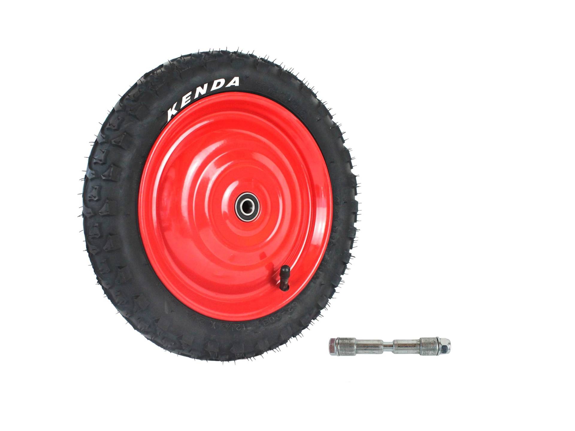Set: Scheibenrad, Felge 12,5 Zoll, 8mm Achse, Rot inkl. Stollen - Reifen und Schlauch Autoventil, fertig montiert für Anhänger, DDR Handwagen, Laufrad von BISOMO