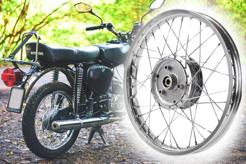 Speichenrad Felge 1,50 x 16 Zoll Alu eloxiert Silber glänzend, Nabe Alu verchromt, Speichensatz verchromt für Simson S50 S51 S70 S53 S83 KR51 SR4 von BISOMO