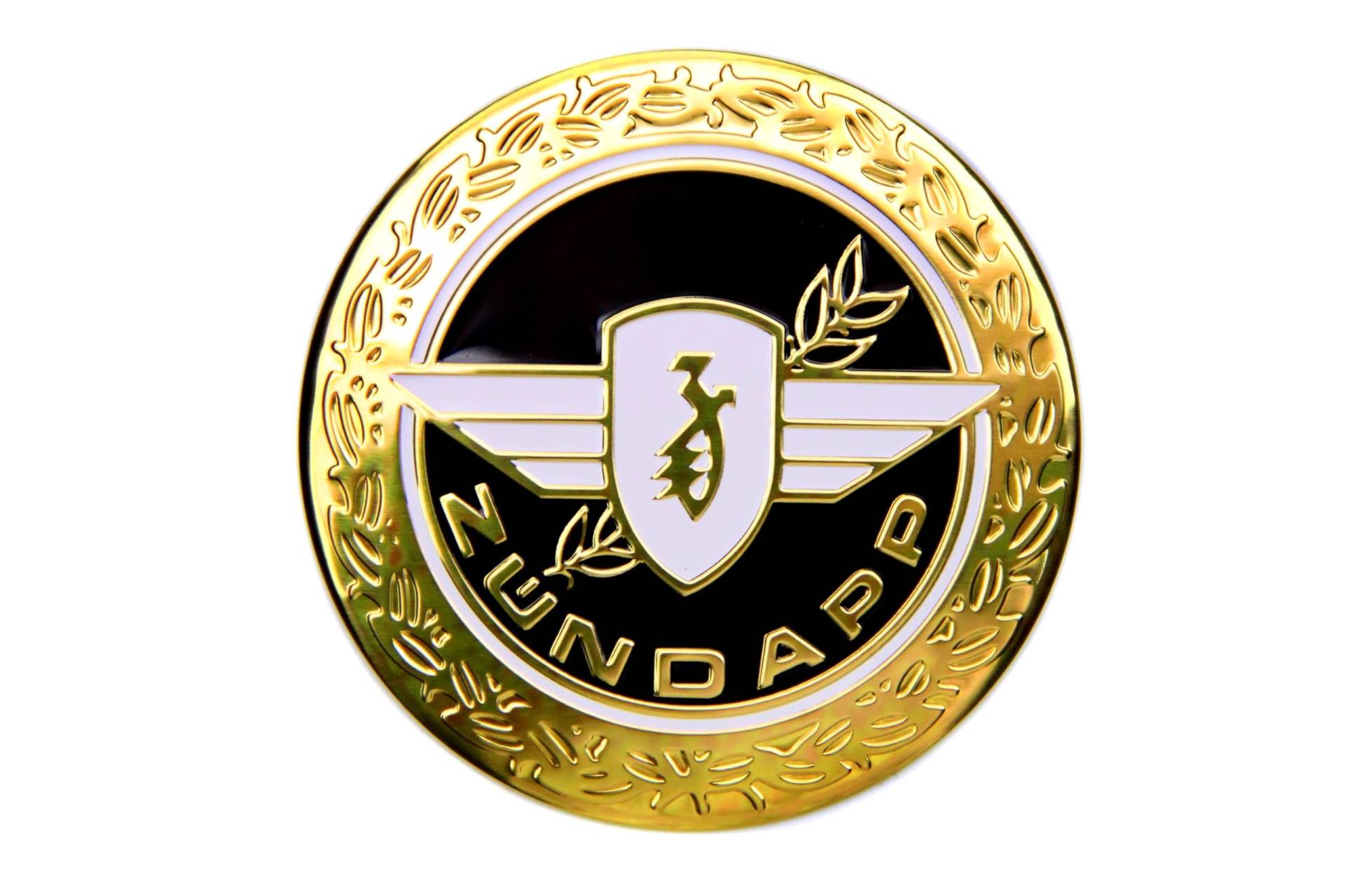 Zündapp Emblem Aufkleber für Tank 65mm Motiv Lorbeer Gold Schwarz Reliefprägung 3D Optik Zündapp Emblem Aufkleber für Tank 65mm Motiv Lorbeer Gold Schwarz Reliefprägung 3D Optik von BISOMO