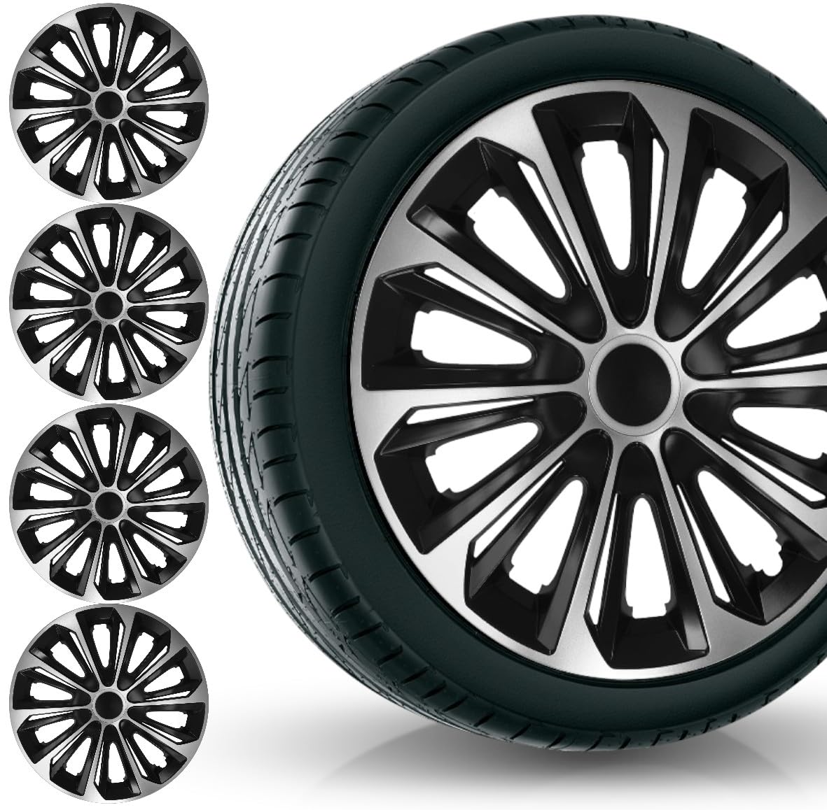 BITMOTO Radkappen Strong Duocolor 15 Zoll 4er Set – Schwarz Silber – Hochwertige ABS Radzierblenden – Passend für alle gängigen Stahlfelgen – Einfache Montage – Autofelgen Abdeckung BITMOTO Radkappen Strong Duocolor 15 Zoll 4er Set – Schwarz Silber – Hochwertige ABS Radzierblenden – Passend für alle gängigen Stahlfelgen – Einfache Montage – Autofelgen Abdeckung von BITMOTO
