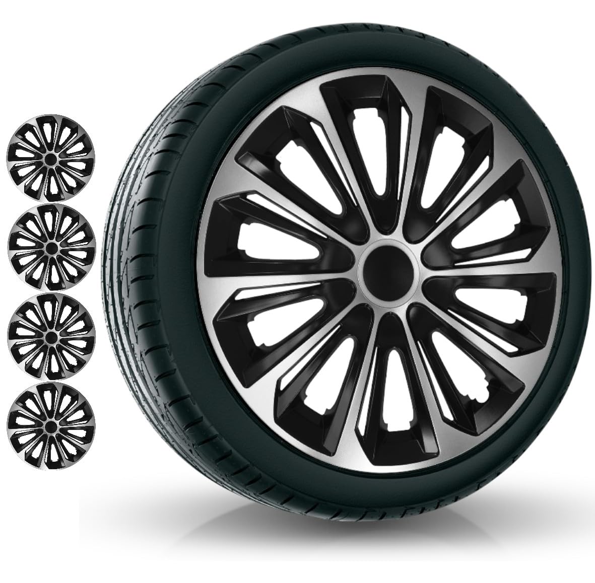 BITMOTO Radkappen Strong Duocolor 16 Zoll 4er Set – Schwarz Silber – Hochwertige ABS Radzierblenden – Passend für alle gängigen Stahlfelgen – Einfache Montage – Autofelgen Abdeckung BITMOTO Radkappen Strong Duocolor 16 Zoll 4er Set – Schwarz Silber – Hochwertige ABS Radzierblenden – Passend für alle gängigen Stahlfelgen – Einfache Montage – Autofelgen Abdeckung von BITMOTO