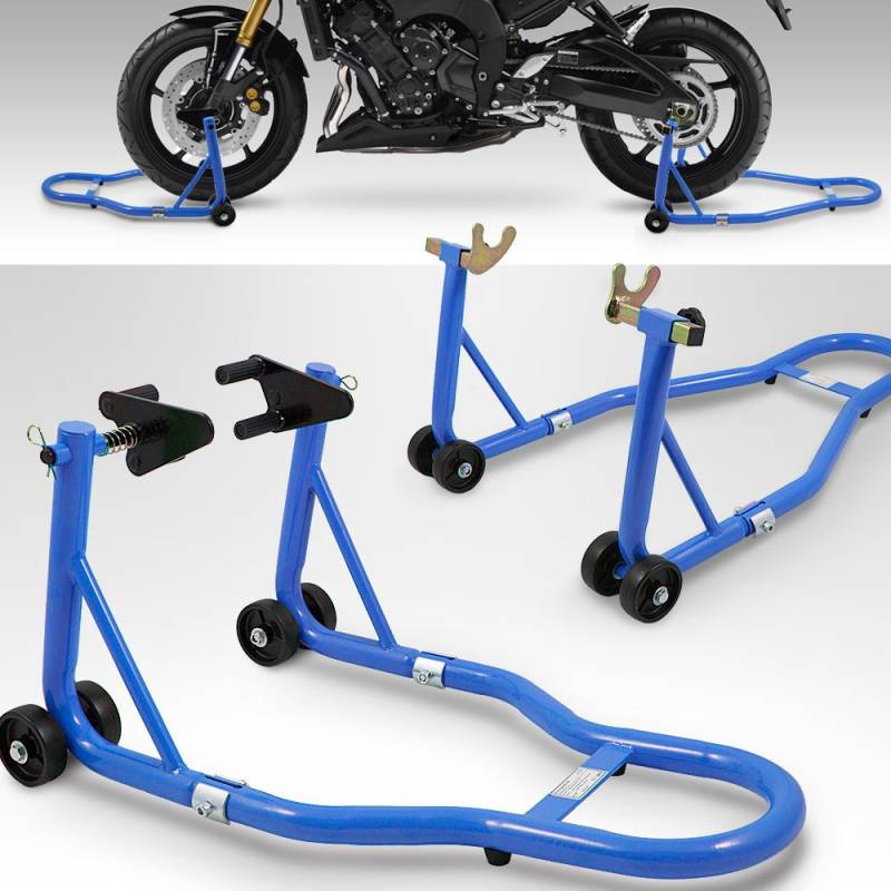 BITUXX® Motorradständer hinten & vorn Motorrad Montageständer Transportständer Blau Belastbar bis 250 kg pro Ständer von BITUXX