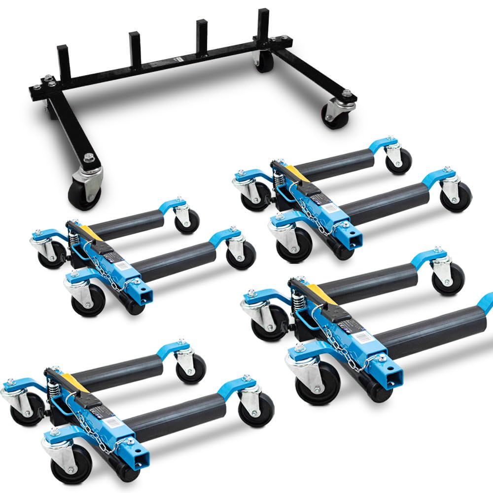 BITUXX 4 Stück PKW Rangierhilfe Blau Rangierheber hydraulisch Wagenheber Auto Rangierroller Rangierheber belastbar bis 680 kg pro Rangierroller inklusive Transportständer BITUXX 4 Stück PKW Rangierhilfe Blau Rangierheber hydraulisch Wagenheber Auto Rangierroller Rangierheber belastbar bis 680 kg pro Rangierroller inklusive Transportständer von BITUXX