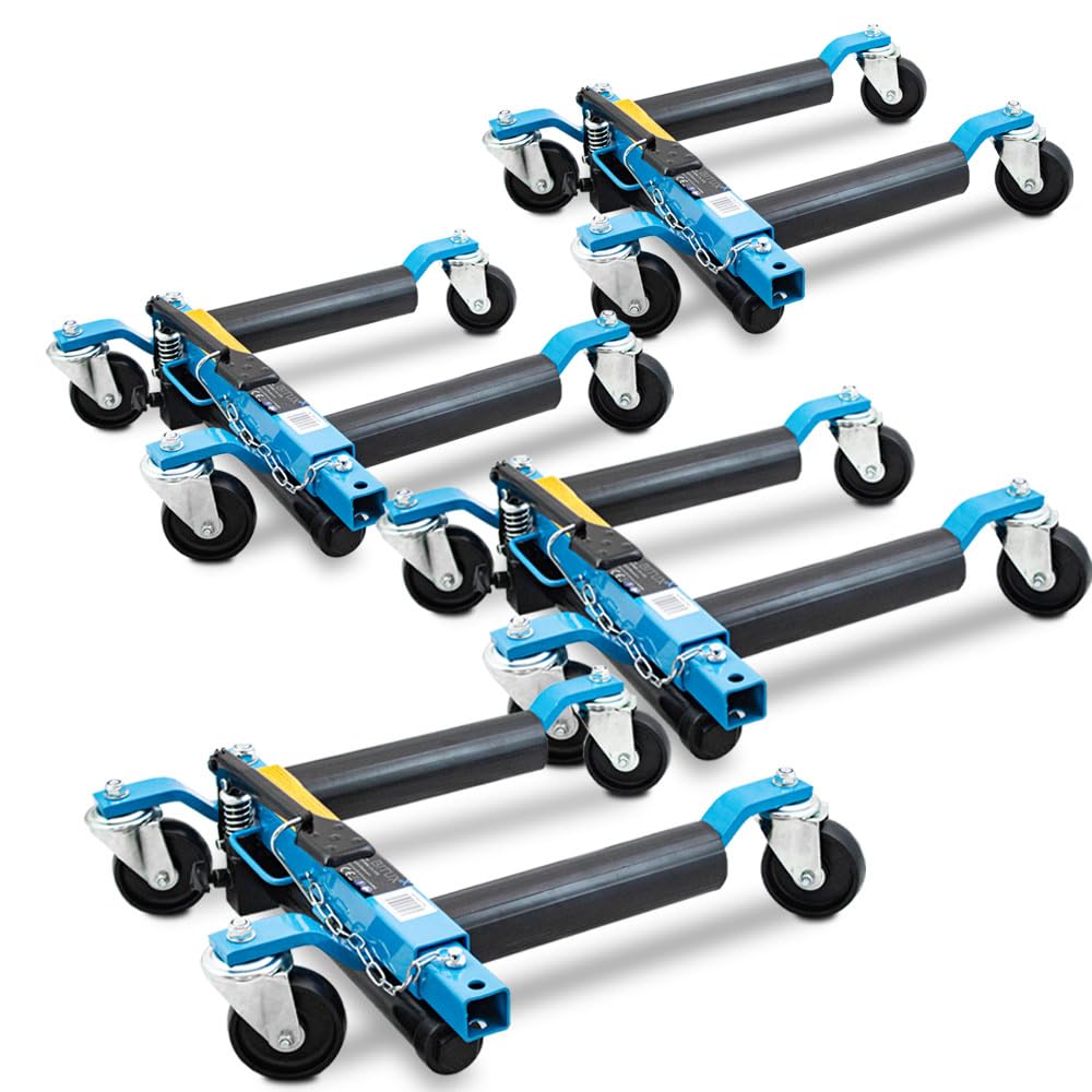 BITUXX 4 Stück PKW Rangierhilfe Rangierheber hydraulisch Wagenheber Auto Rangierroller Rangierheber belastbar bis 680 kg pro Rangierroller (Blau) von BITUXX