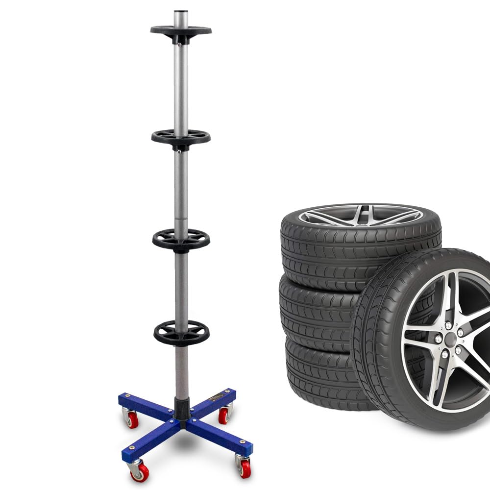 BITUXX Stabiler fahrbarer Felgenbaum Reifenwagen Felgenständer Reifenständer Radwagen bis 225mm Blau von BITUXX
