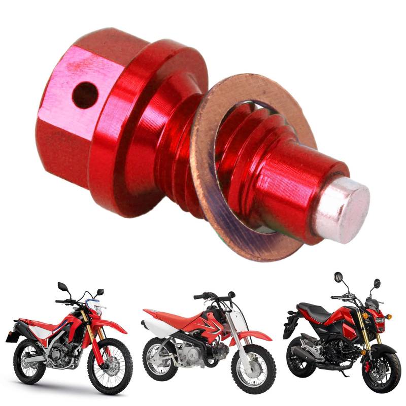 BIUGERCN Motorrad M12 x 1,5 magnetische Ölablassschraube mit rotem Kupfer zerkleinerte Unterlegscheibe CNC für CRF50F CRF125F CRF250L CRF300L GROM MSX125 CB300R CB500X CBR400R CB650R CBR650R CT125 von BIUGERCN