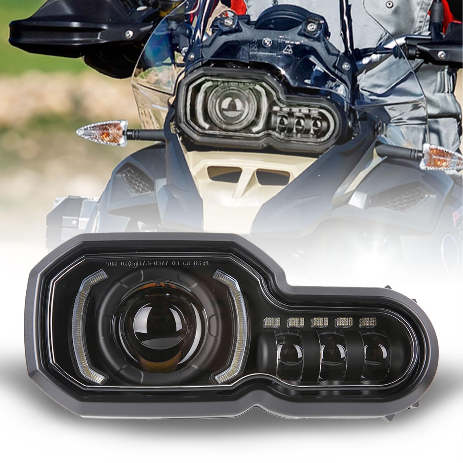 BIUGERCN Motorrad Scheinwerfer 12 V Frontlicht mit Angel Eyes-zertifizierten Scheinwerfern E-Mark für F800R F800GS F700GS F650GS Adventure BIUGERCN Motorrad Scheinwerfer 12 V Frontlicht mit Angel Eyes-zertifizierten Scheinwerfern E-Mark für F800R F800GS F700GS F650GS Adventure von BIUGERCN