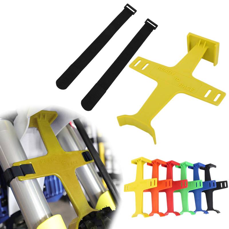 BIUGERCN Universal Motorrad Gabelschoner 28,4 cm Vorderradgabel Saver Gabelstütze Federungsschutz Protektor mit 2 Klettbändern für Dirt Pit Bike Motocross Enduro Gelb von BIUGERCN
