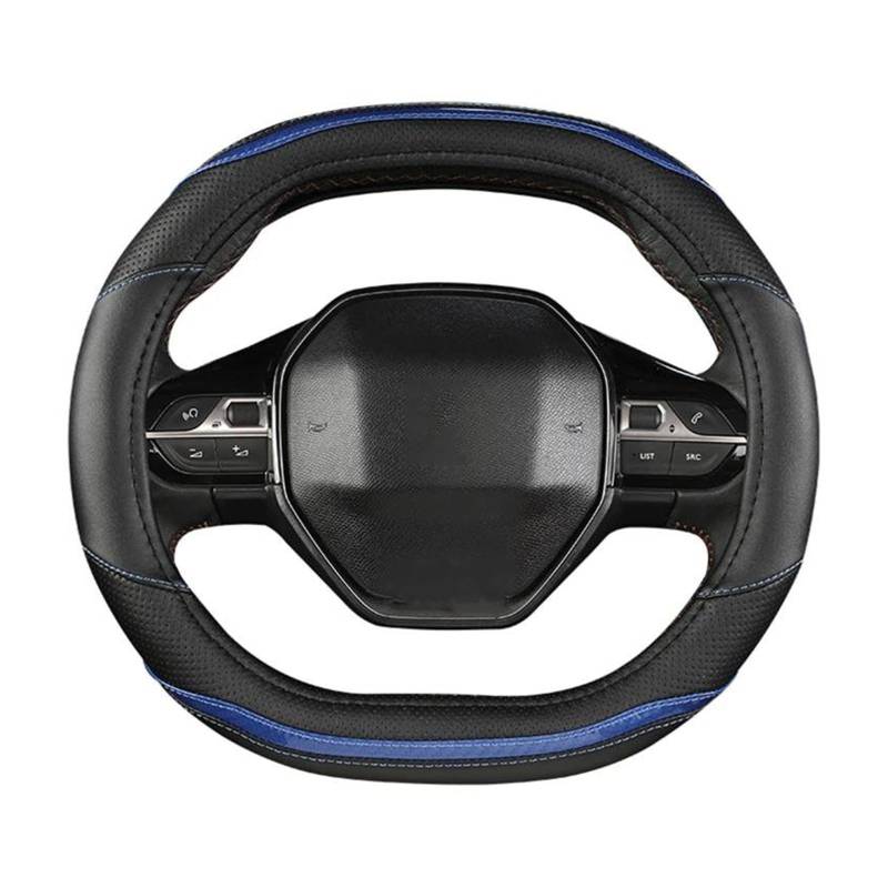 Lenkradschoner Für Peugeot 3008 4008 5008 Auto Lenkrad Abdeckung Carbon Faser + PU Leder Auto Zubehör Innen Lenkradbezug (Farbe : Blau) von BIVOO
