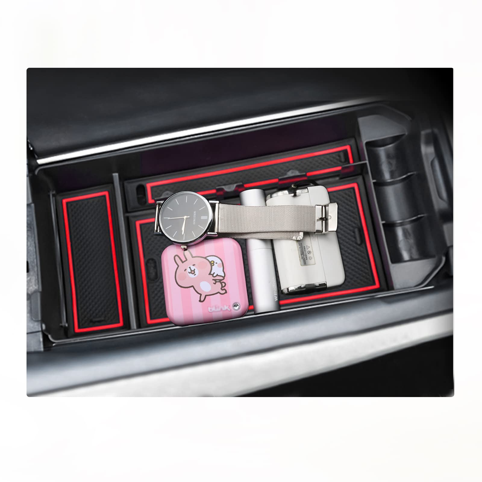 BIXUAN Aufbewahrungsbox kompatibel mit Mercedes Benz GLC X253 EQC Klasse C W205 2015-2022 2023 Armlehne Tray Mittelarmlehne Handschuhfach W205 Organizer mit Antirutschmatte für Mittelkonsole von BIXUAN