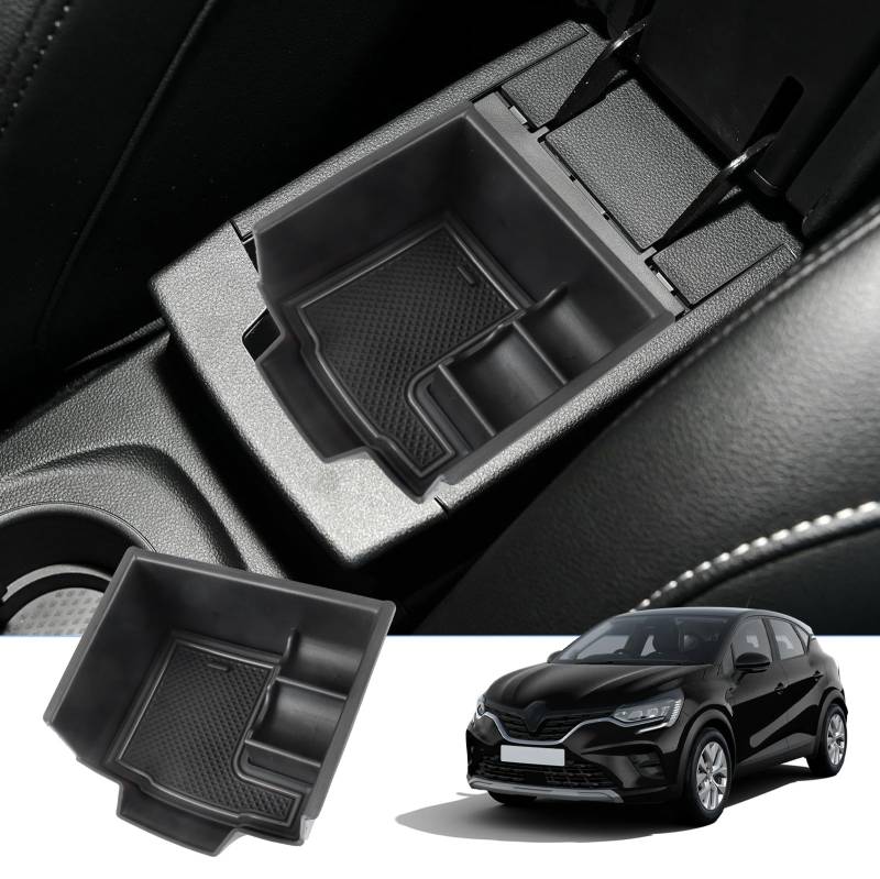 BIXUAN Captur 2 kompatibel mit Renault Captur 2 2020-2023 2024 2025 Mittelkonsole Aufbewahrungsbox mit Rutschfester Matte Ablagefach Zubehör Captur Armlehne Organizer Tray Mittelarmlehne Handschuhfach von BIXUAN