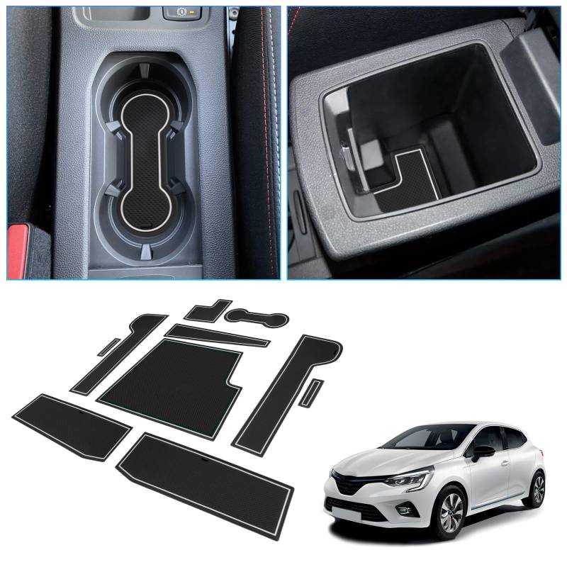 BIXUAN Clio5 kompatibel mit Renault Clio 5 2020 2021 2022 2023 2024 Gummi Fußmatten rutschfest Getränkehalter Auto-Innendekoration Antirutschmatten Gummimatten Mittelkonsole Armlehne Türnaht (Weiß) von BIXUAN