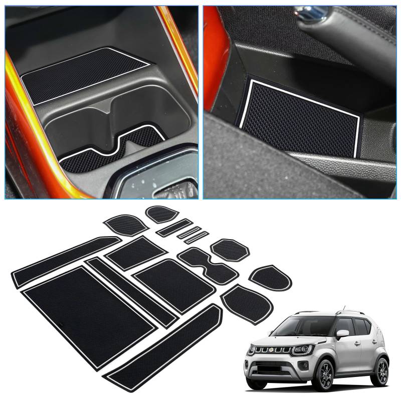 BIXUAN Ignis 2024 kompatibel mit Suzuki Ignis 2016-2023 2024 2025 Antirutschmatten Mittelkonsole Armlehne Gummimatten Getränkehalter Matte Bedienungslanze rutschfeste Türnaht 15 Stück Matten Weiß von BIXUAN