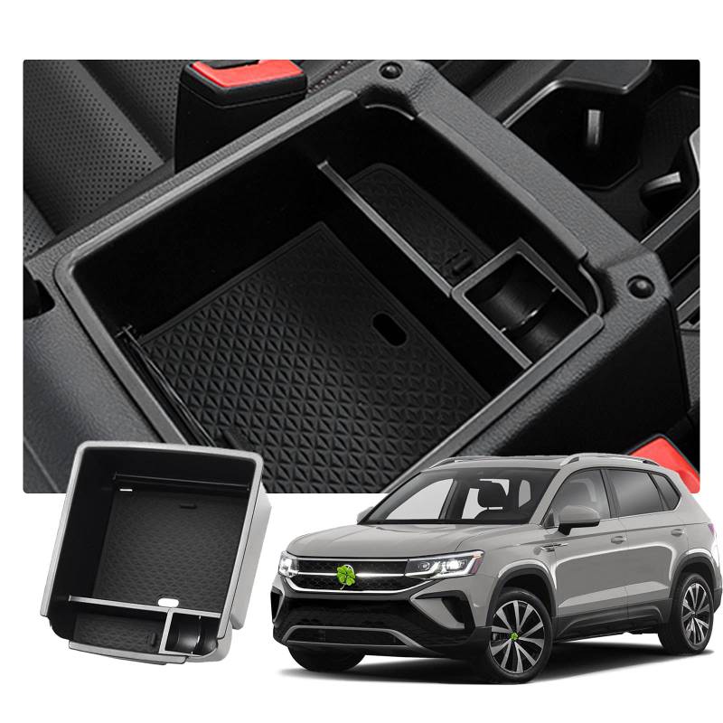 BIXUAN kompatibel mit VW Tiguan MK2 Seat Tarraco Taos 2016-2022 Autozubehör Mittelkonsole Armlehne Organizer Tray Handschuhfach Aufbewahrungsbox mit Rutschfester Matte von BIXUAN