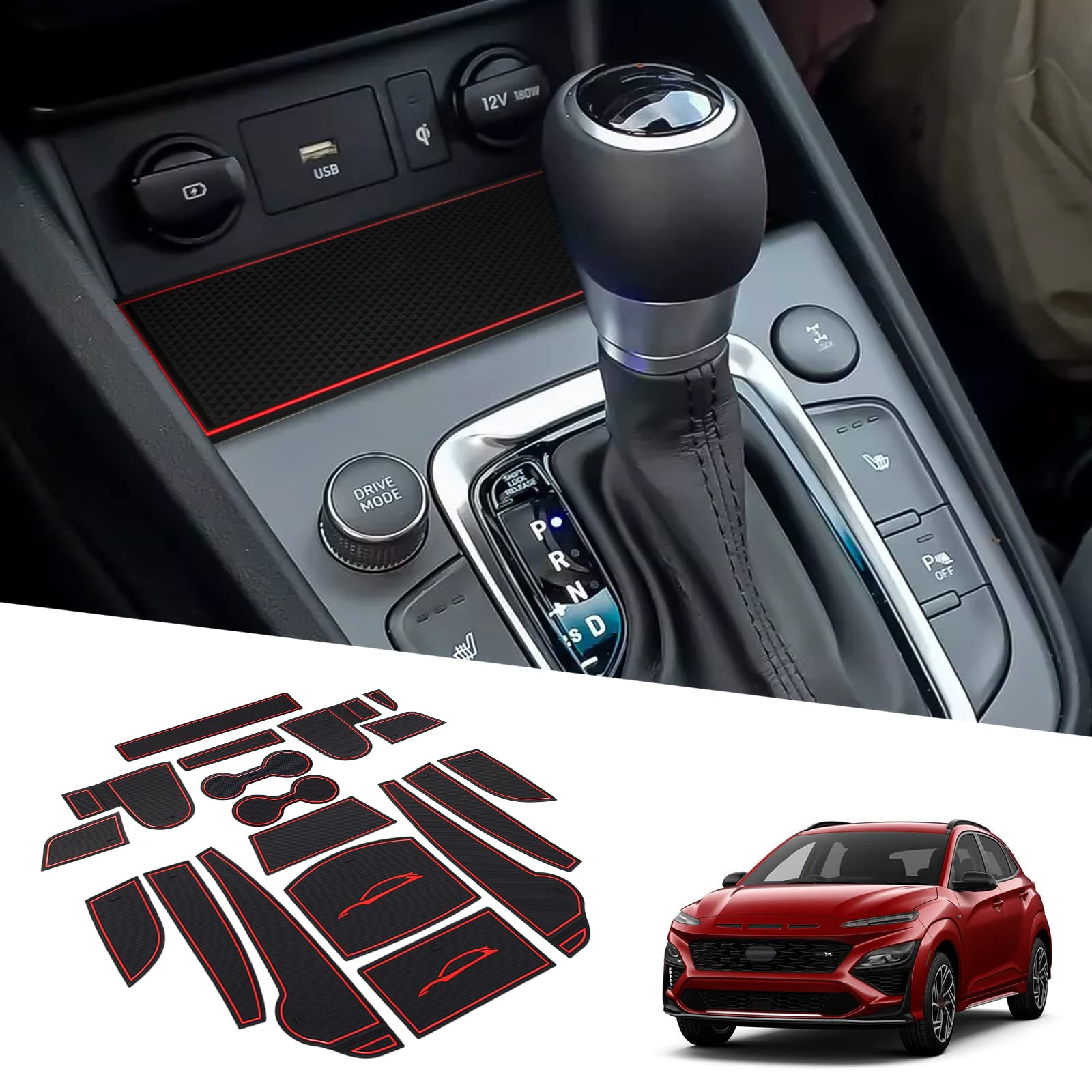 BIXUAN Kona 2022 kompatibel mit Hyundai Kona 2021 2022 Antirutschmatten Mittelkonsole Armlehne Gummimatten,Getränkehalter Matte, rutschfeste Türnaht Matten Türschlitzmatte 18 Stück Rot BIXUAN Kona 2022 kompatibel mit Hyundai Kona 2021 2022 Antirutschmatten Mittelkonsole Armlehne Gummimatten,Getränkehalter Matte, rutschfeste Türnaht Matten Türschlitzmatte 18 Stück Rot von BIXUAN