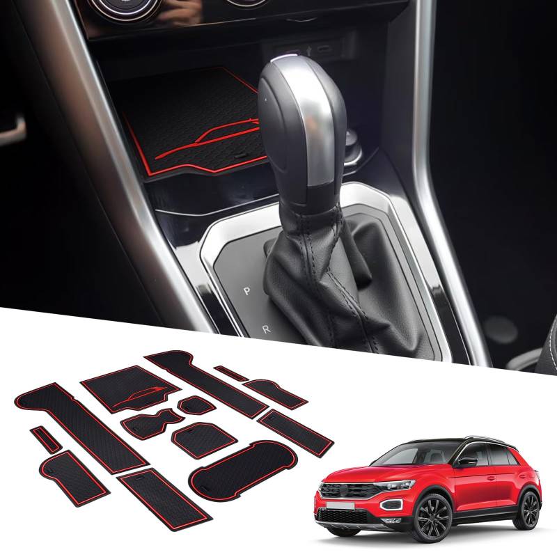 BIXUAN TRoc 2024 kompatibel mit VW T-ROC 2018-2023 2024 Antirutschmatten Mittelkonsole Armlehne Gummimatten Getränkehalter Matte Bedienungslanze rutschfeste Türnaht 13 Stück Matten von BIXUAN