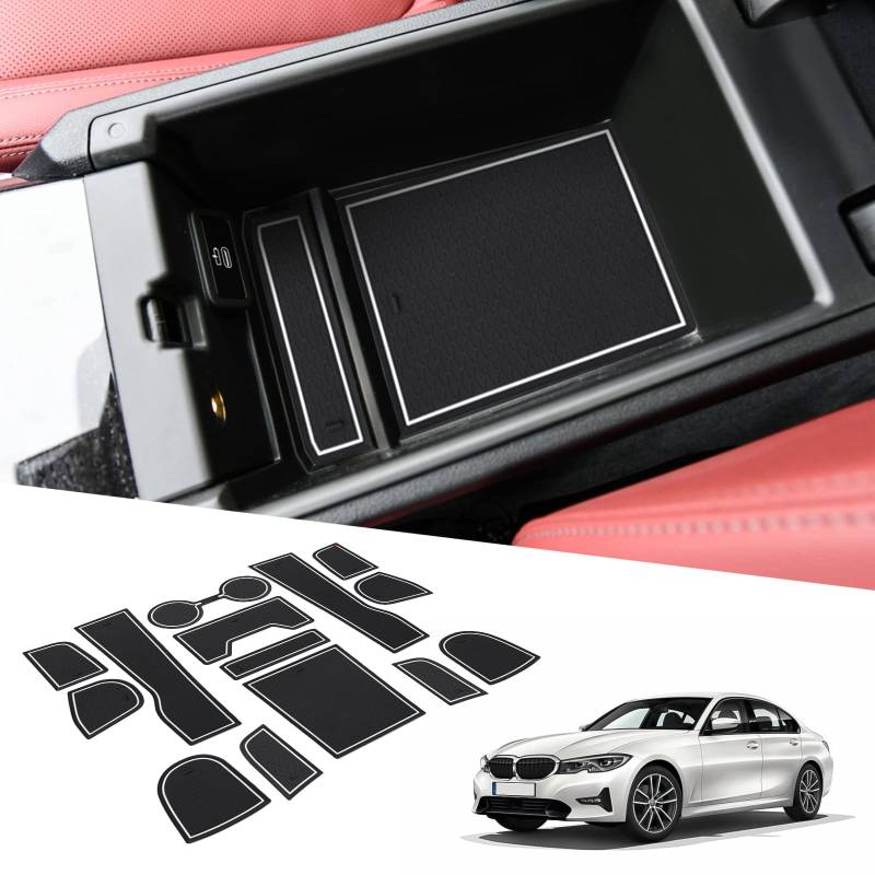 BIXUAN kompatibel mit BMW 3er G20 G21 G28 2019-2023 2024 2025 Antirutschmatten Mittelkonsole Armlehne Gummimatten Getränkehalter Matte rutschfeste Türnaht Matten Türschlitzmatte von BIXUAN