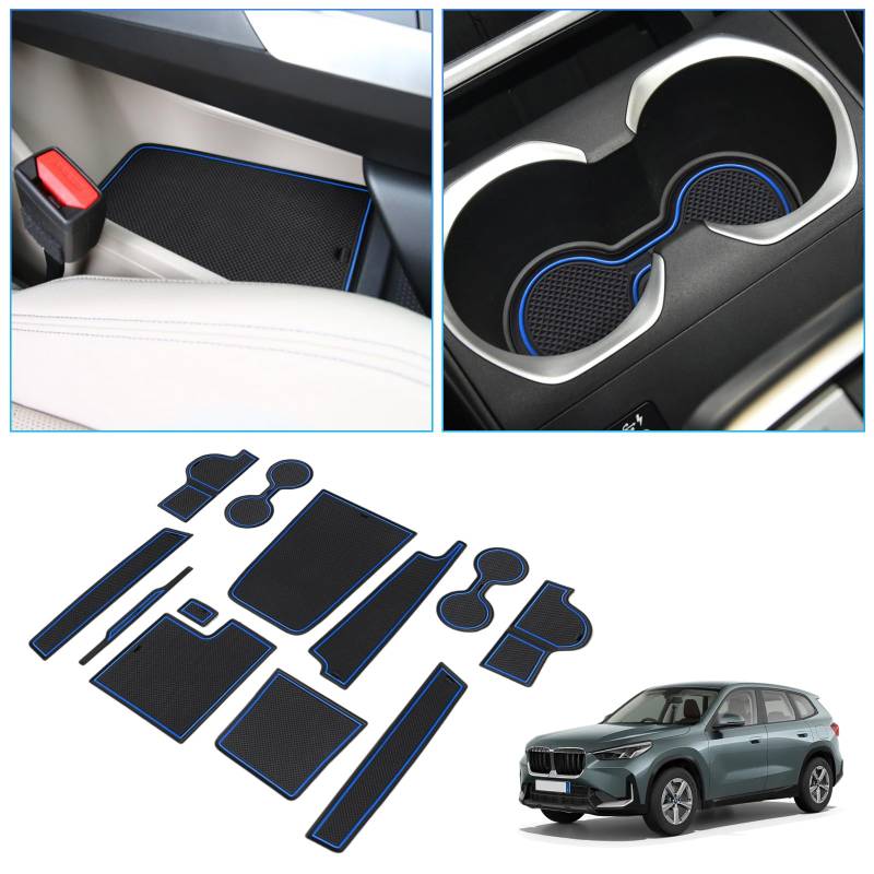 BIXUAN kompatibel mit BMW X1 U11 2023 2024 Antirutschmatten Mittelkonsole Armlehne Gummimatten Getränkehalter Matte Bedienungslanze rutschfeste Türnaht 12 Stück Matten von BIXUAN