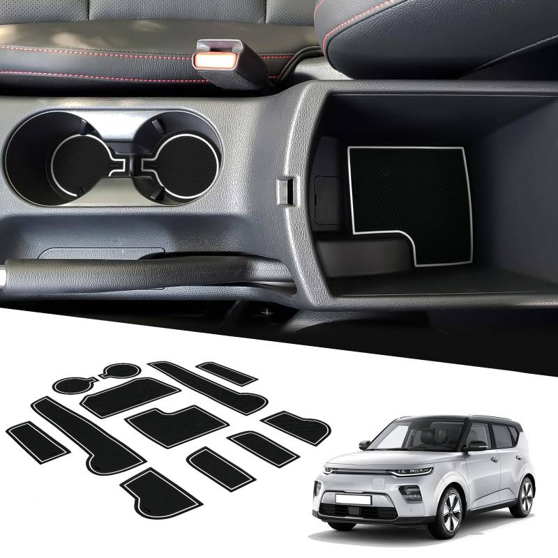 BIXUAN kompatibel mit Kia Soul Booster e-Soul 2020-2023 2024 2025 Antirutschmatten Mittelkonsole Armlehne Gummimatten,Getränkehalter Matte, Bedienungslanze rutschfeste Türnaht Matten 12 Stück Weiß von BIXUAN