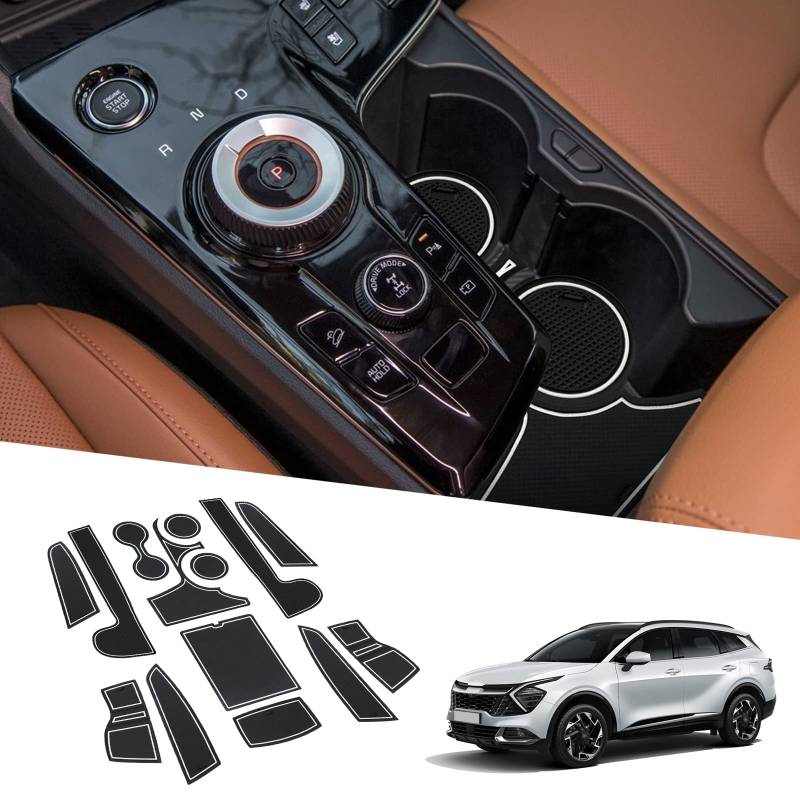 BIXUAN NQ5 2024 kompatibel mit Kia Sportage NQ5 2022-2023 2024 2025 Antirutschmatten Mittelkonsole Armlehne Gummimatten,Getränkehalter Matte rutschfeste Türnaht Matten 14 Stück Türschlitzmatte von BIXUAN