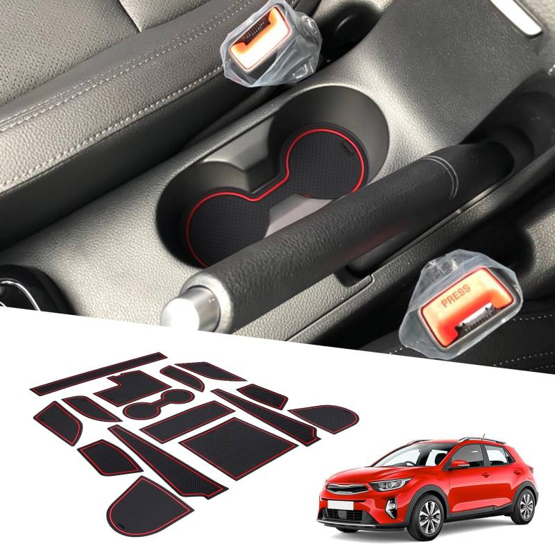 BIXUAN Stonic 2024 kompatibel mit Kia Stonic 2018-2022 2023 2024 2025 Antirutschmatten Mittelkonsole Armlehne Gummimatten Getränkehalter Matte Bedienungslanze rutschfeste Türnaht 15 Stück Matten von BIXUAN