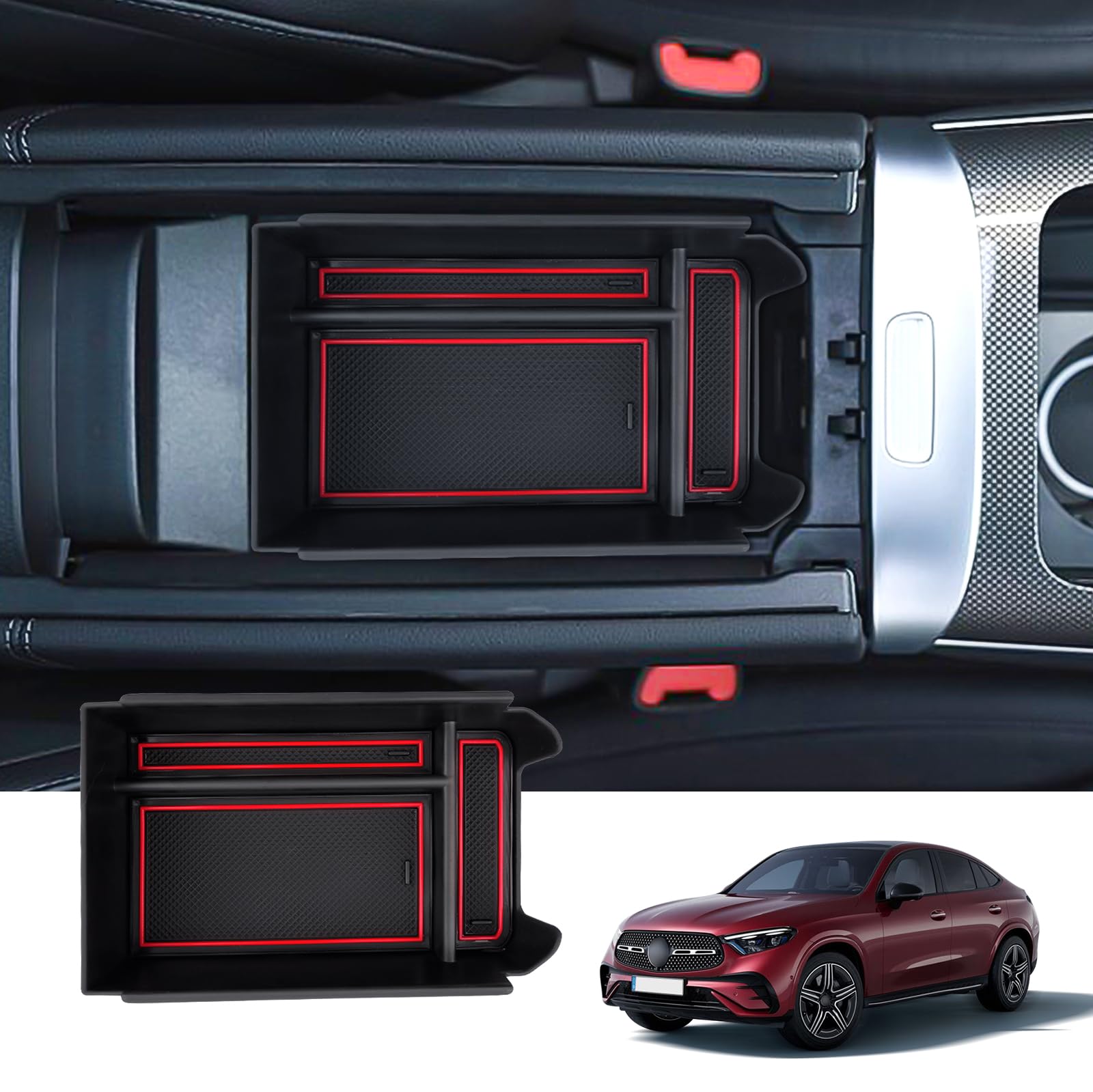 BIXUAN kompatibel mit Mercedes Benz GLC X254 2023 Mittelkonsole Aufbewahrungsbox mit Rutschfester Matte Ablagefach zubehör,Armlehne Organizer Tray Mittelarmlehne Handschuhfach von BIXUAN