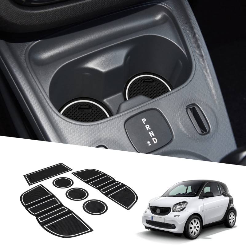 BIXUAN kompatibel mit Mercedes Benz Smart fortwo C453 2014-2019 EQ Fortwo 2019-2024 Antirutschmatten Mittelkonsole Armlehne Gummimatten Getränkehalter Matte rutschfeste Türnaht Matten Türschlitzmatte von BIXUAN