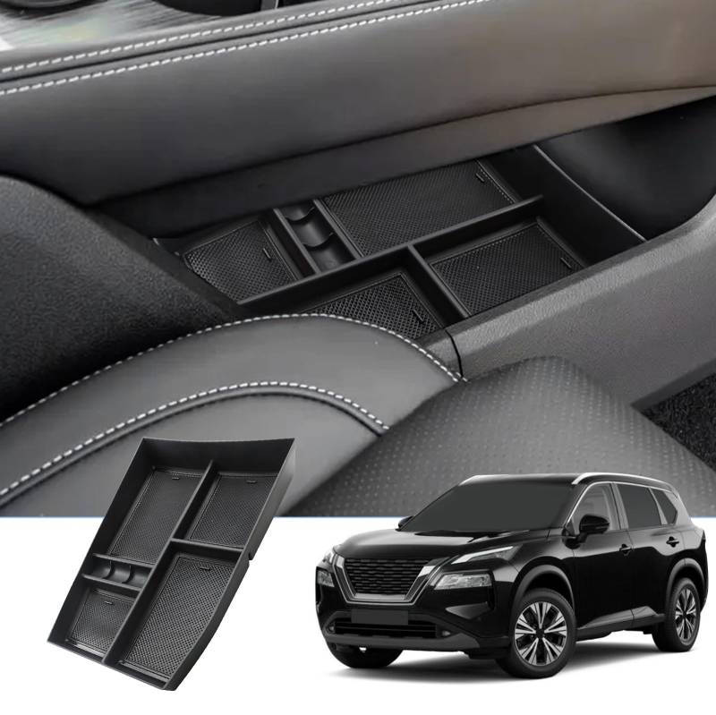 BIXUAN T33 kompatibel mit Nissan X-Trail T33 2022 2023 2024 Mittelkonsole Aufbewahrungsbox mit Rutschfester Matte Ablagefach zubehör,Armlehne Organizer Tray Mittelarmlehne Handschuhfach von BIXUAN