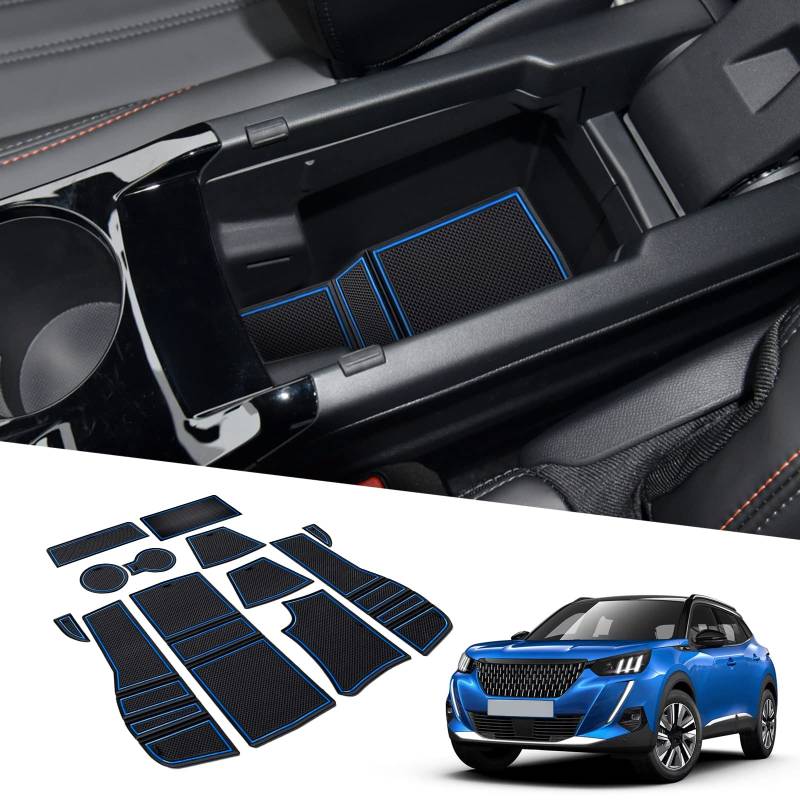 BIXUAN kompatibel mit Peugeot 2008 e-2008 P24 2020-2023 2024 2025 Antirutschmatten Mittelkonsole Armlehne Gummimatten Getränkehalter Matte rutschfeste Türnaht Matten 12 Stück Türschlitzmatte von BIXUAN