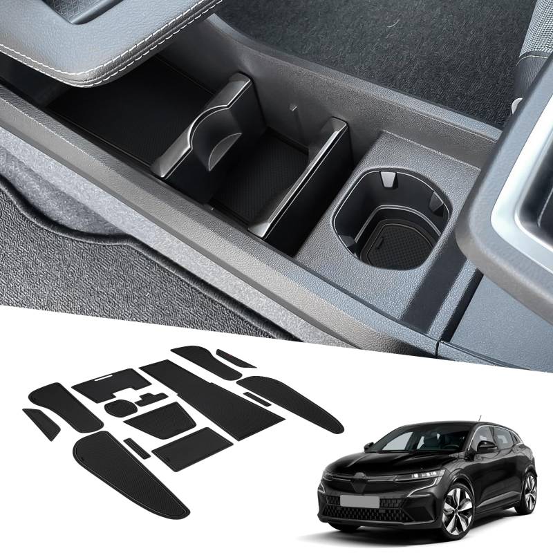 BIXUAN Megane E-Tech kompatibel mit Renault Megane E-Tech 2022-2023 2024 Antirutschmatten Mittelkonsole Armlehne Gummimatten,Getränkehalter Matte Bedienungslanze rutschfeste Türnaht Matten 14 Stück von BIXUAN