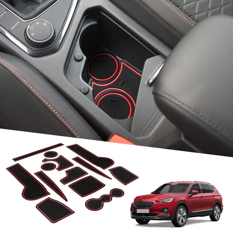 BIXUAN kompatibel mit Seat Tarraco 2019-2024 VW Tiguan 2 MK2 2016-2023 Antirutschmatten Mittelkonsole Armlehne Gummimatten,Getränkehalter Matte, rutschfeste Türnaht Matten Türschlitzmatte 13 Stück von BIXUAN