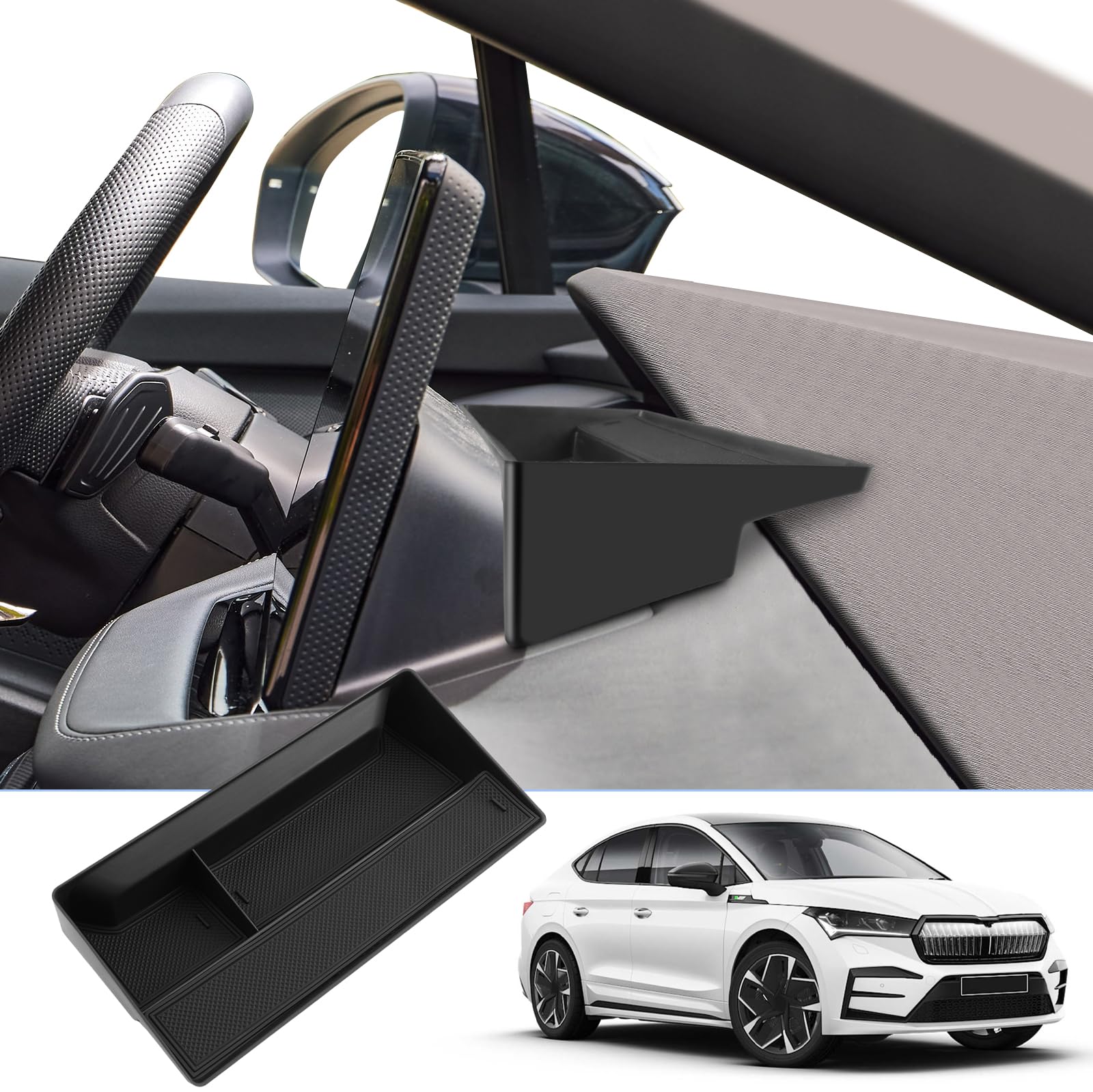 BIXUAN kompatibel mit Skoda Enyaq iV 2021 2022 2023 Mittelkonsole Aufbewahrungsbox mit Rutschfester Matte Ablagefach zubehör,Armlehne Organizer Tray Mittelarmlehne Handschuhfach von BIXUAN