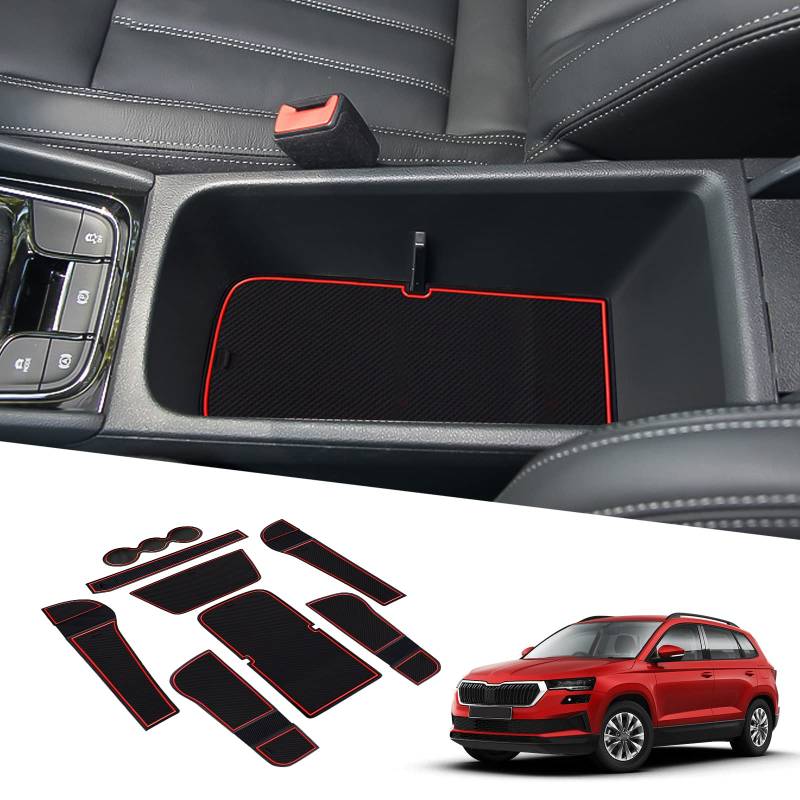 BIXUAN Karoq 2024 kompatibel mit Skoda Karoq 2018-2022 2023 2024 2025 Antirutschmatten Mittelkonsole Armlehne Gummimatten Getränkehalter Matte rutschfeste Türnaht Matten Türschlitzmatte von BIXUAN