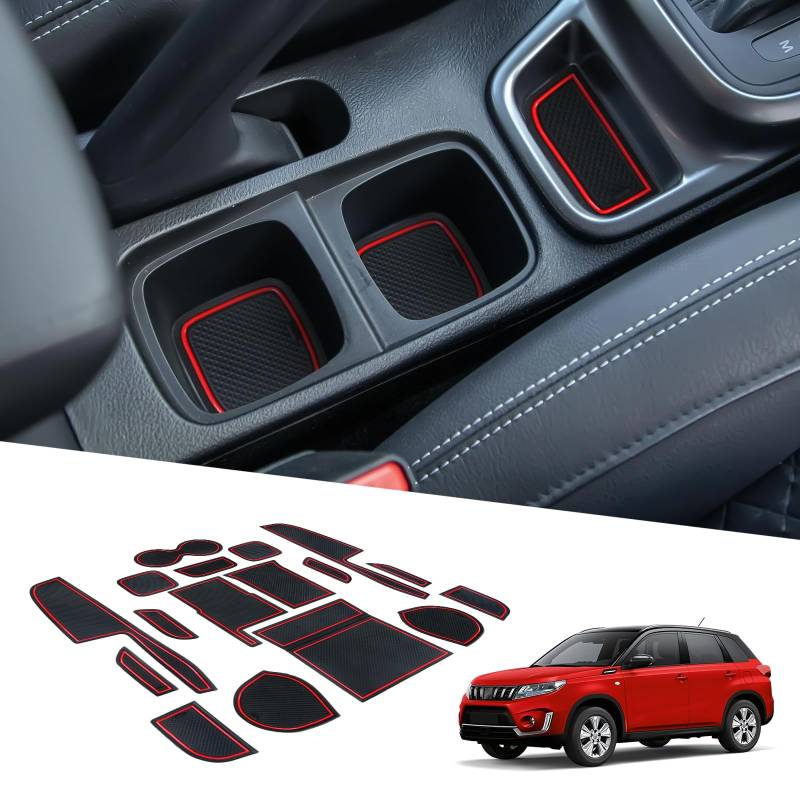 BIXUAN kompatibel mit Suzuki Vitara LY iV-4 Hybrid 2016-2025 Antirutschmatten Mittelkonsole Armlehne Gummimatten Getränkehalter Matte rutschfeste Türnaht Matten Türschlitzmatte(Automatikgetriebe) von BIXUAN