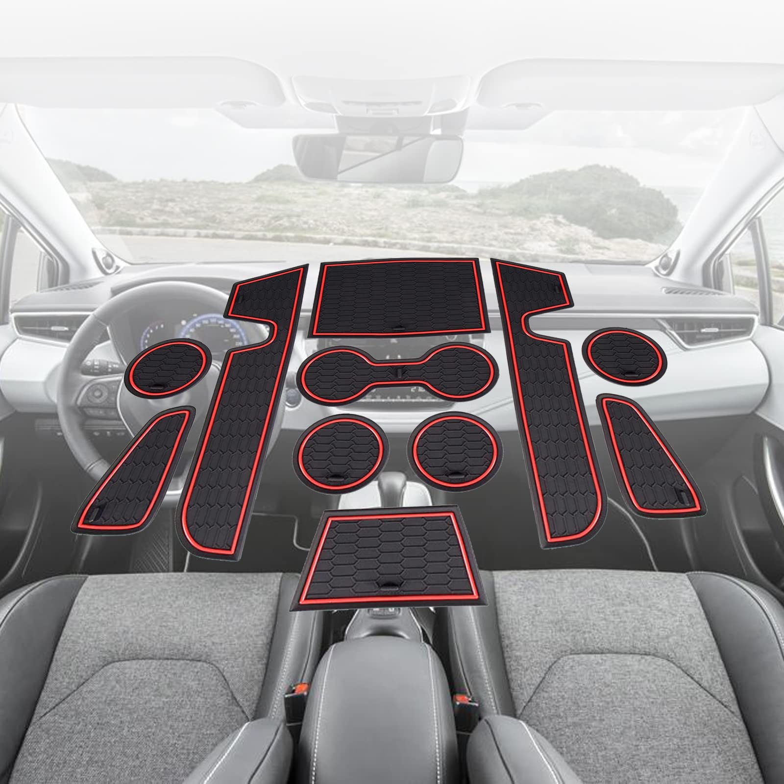 BIXUAN kompatibel mit Toyota Corolla E210 2019-2023 Mittelkonsole Türnut Anti Rutsch Matten Fußmatten für Handschuhfach, Getränkehalter, Wasserbecher Aufbewahrungsbox Gummimatte von BIXUAN