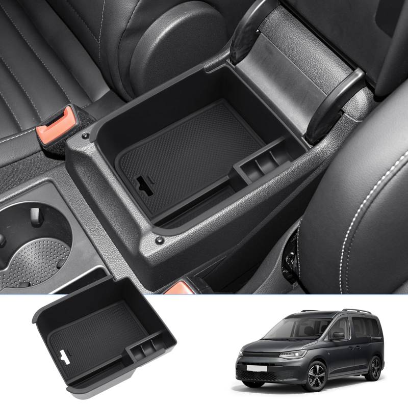 BIXUAN Caddy5 kompatibel mit VW Caddy 5 V 2020-2024 2025 Ford Tourneo Connec Mittelkonsole Handschuhfach Armlehne Multifunktionaler Aufbewahrungsbox Auto Center Console Organizer Tray Caddy Zubehör von BIXUAN
