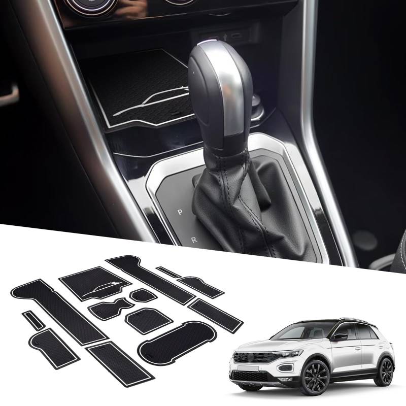BIXUAN tROC 2024 kompatibel mit VW T-ROC 2018-2023 2024 Antirutschmatten Mittelkonsole Armlehne Gummimatten,Getränkehalter Matte, Bedienungslanze rutschfeste Türnaht 13 Stück Matten Weiss von BIXUAN